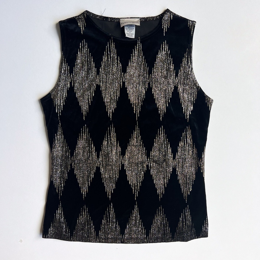 Vintage Fashion Bug Velvet Shimmer Diamond Pattern Top